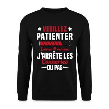 J'arrête les conneries humour - Sweat-shirt Unisexe - noir - Devant - Alina (178cm) & Michal (187cm)