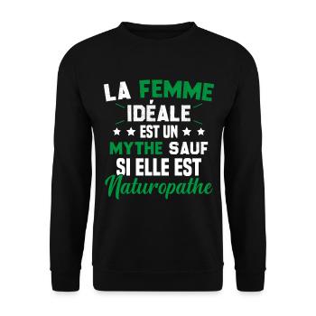 La femme idéale est un mythe sauf naturopathe - Sweat-shirt Unisexe - noir - Devant - Alina (178cm) & Michal (187cm)