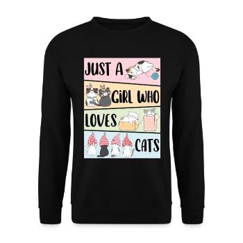 Nur ein Mädchen, das Cats liebt Cute Cat Lover Kawaii - Unisex Pullover - Schwarz - Vorne - Alina (178cm) & Michal (187cm)