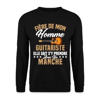 Fier de ma femme guitariste manche - Sweat-shirt Unisexe - noir - Devant - Alina (178cm) & Michal (187cm)