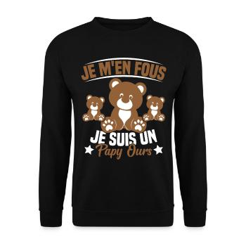 Je m en fous je suis un Papy ours Grand père - Sweat-shirt Unisexe - noir - Devant - Alina (178cm) & Michal (187cm)