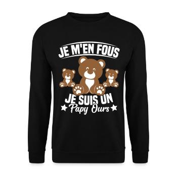 Je m en fous je suis un Papy ours Grand père - Sweat-shirt Unisexe - noir - Devant - Alina (178cm) & Michal (187cm)