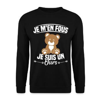 Je M'en Fous Je Suis Un Ours - Sweat-shirt Unisexe - noir - Devant - Alina (178cm) & Michal (187cm)