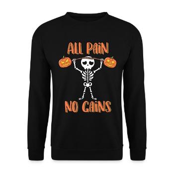Alle Schmerzen Keine Gewinne Lustiges Skelett Halloween - Unisex Pullover - Schwarz - Vorne - Alina (178cm) & Michal (187cm)