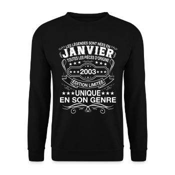 Les légendes sont nées en janvier 2003 cadeau - Sweat-shirt Unisexe - noir - Devant - Alina (178cm) & Michal (187cm)