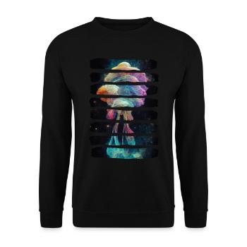 Psychedelische Quallen im Weltraum Bunter Nebel - Unisex Pullover - Schwarz - Vorne - Alina (178cm) & Michal (187cm)