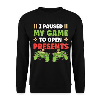 J’ai mis mon jeu en pause pour ouvrir la vidéo amusante de Presents - Sweat-shirt Unisexe - noir - Devant - Alina (178cm) & Michal (187cm)