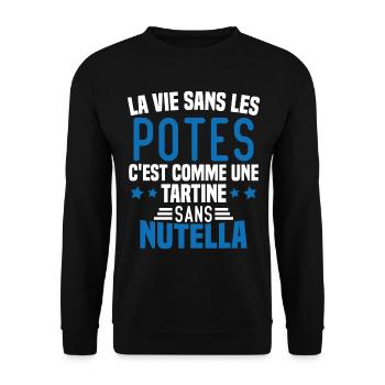 Tartine sans chocolat Humour Cadeau - Sweat-shirt Unisexe - noir - Devant - Alina (178cm) & Michal (187cm)