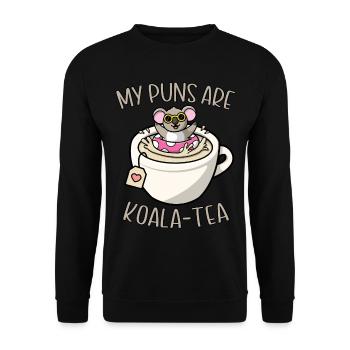 Mes jeux de mots sont Koala Tea Drôle Mignon Koala Bear - Sweat-shirt Unisexe - noir - Devant - Alina (178cm) & Michal (187cm)