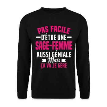 sage-femme et géniale mais ça va je gère - Sweat-shirt Unisexe - noir - Devant - Alina (178cm) & Michal (187cm)
