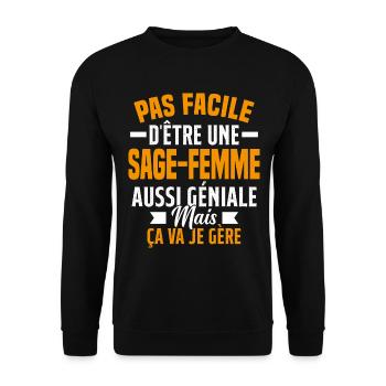 sage-femme et géniale mais ça va je gère - Sweat-shirt Unisexe - noir - Devant - Alina (178cm) & Michal (187cm)