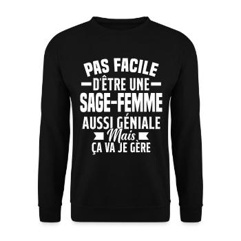 sage-femme et géniale mais ça va je gère - Sweat-shirt Unisexe - noir - Devant - Alina (178cm) & Michal (187cm)