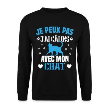 je peux pas j'ai câlins avec mon chat Cadeau - Sweat-shirt Unisexe - noir - Devant - Alina (178cm) & Michal (187cm)