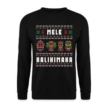 Mele Kalikimaka Hawaii Tiki Funny Ugly Christmas - Unisex Sweatshirt - black - Front - Alina (178cm) & Michal (187cm)