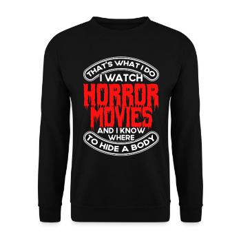 Horrorfilm Slasher Film Gruselige Filme Geschenk - Unisex Pullover - Schwarz - Vorne - Alina (178cm) & Michal (187cm)