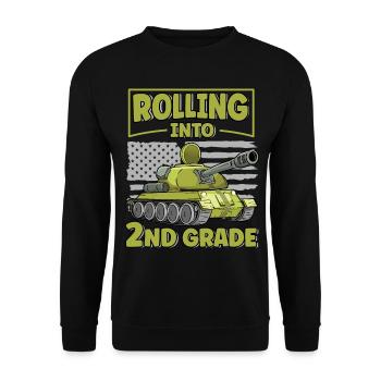 Rolling Into 2nd Grade Funny Tank USA Flag Back - Unisex Sweatshirt - black - Front - Alina (178cm) & Michal (187cm)