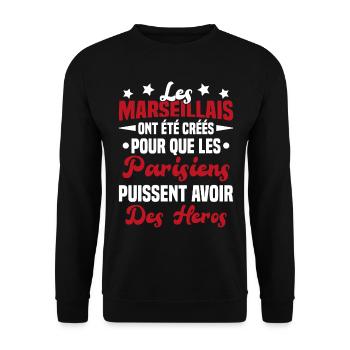 Les marseillais ont été créés pour les parisiens - Sweat-shirt Unisexe - noir - Devant - Alina (178cm) & Michal (187cm)