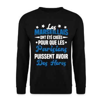 Les marseillais ont été créés pour les parisiens - Sweat-shirt Unisexe - noir - Devant - Alina (178cm) & Michal (187cm)