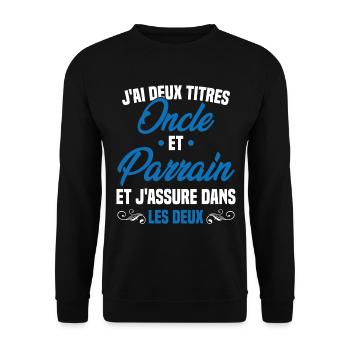 Oncle et Parrain Humour Cadeau - Sweat-shirt Unisexe - noir - Devant - Alina (178cm) & Michal (187cm)