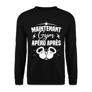 Maintenant Gym Apéro Après - Sweat-shirt Unisexe - noir - Devant - Alina (178cm) & Michal (187cm)