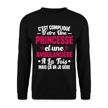 Princesse et Ambulancière Cadeau Humour - Sweat-shirt Unisexe - noir - Devant - Alina (178cm) & Michal (187cm)