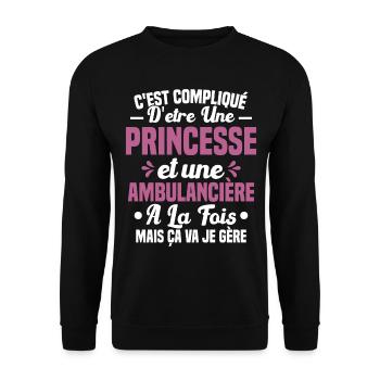 Princesse et Ambulancière Cadeau Humour - Sweat-shirt Unisexe - noir - Devant - Alina (178cm) & Michal (187cm)