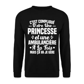 Princesse et Ambulancière Cadeau Humour - Sweat-shirt Unisexe - noir - Devant - Alina (178cm) & Michal (187cm)