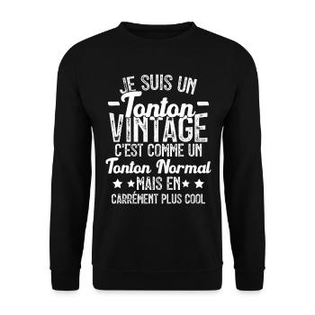 Tonton Vintage C'est Comme Tonton Normal Plus Cool - Sweat-shirt Unisexe - noir - Devant - Alina (178cm) & Michal (187cm)