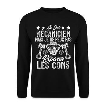 Je Suis Mécanicien Mais Mécano Garage Homme Cadeau - Sweat-shirt Unisexe - noir - Devant - Alina (178cm) & Michal (187cm)