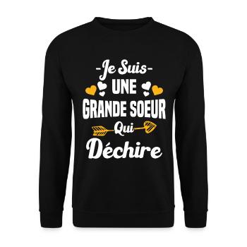 Grande Sœur Qui Qéchire Humour Cadeau - Sweat-shirt Unisexe - noir - Devant - Alina (178cm) & Michal (187cm)