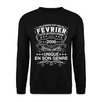 Les légendes sont nées en Fevrier 2006 Vintage - Sweat-shirt Unisexe - noir - Devant - Alina (178cm) & Michal (187cm)