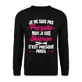 Pas parfaite mais je suis Skieuse Cadeau Humour - Sweat-shirt Unisexe - noir - Devant - Alina (178cm) & Michal (187cm)