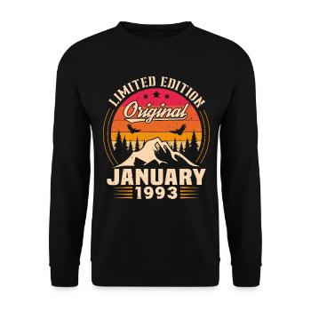 Geburtstagsgeschenk geboren im Januar 1993 - Unisex Pullover - Schwarz - Vorne - Alina (178cm) & Michal (187cm)