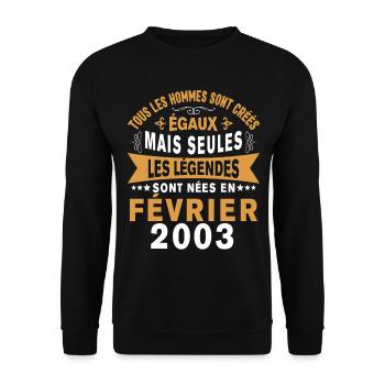 Légendes Sont Nées En Février 2003 Cadeau - Sweat-shirt Unisexe - noir - Devant - Alina (178cm) & Michal (187cm)