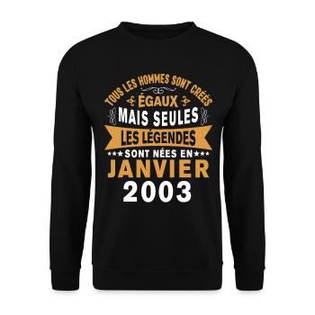 Les légendes sont nées en Janvier 2003 Vintage - Sweat-shirt Unisexe - noir - Devant - Alina (178cm) & Michal (187cm)