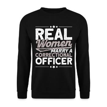 Gefängniswärter Handschellen Justizvollzugsbeamter - Unisex Pullover - Schwarz - Vorne - Alina (178cm) & Michal (187cm)