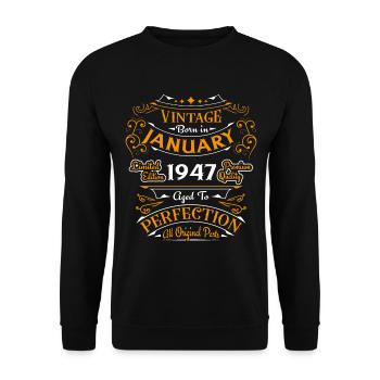 Vintage born in January 1947 Birthday gift - Unisex Sweatshirt - black - Front - Alina (178cm) & Michal (187cm)