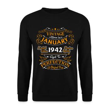 Vintage né en Janvier 1942 Cadeau D'anniversaire - Sweat-shirt Unisexe - noir - Devant - Alina (178cm) & Michal (187cm)