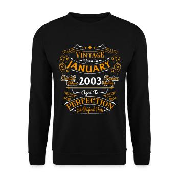Vintage né en Janvier 2003 Cadeau D'anniversaire - Sweat-shirt Unisexe - noir - Devant - Alina (178cm) & Michal (187cm)