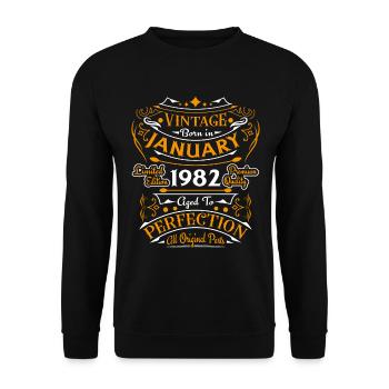Vintage Born in January 1982 Birthday Gift - Unisex Sweatshirt - black - Front - Alina (178cm) & Michal (187cm)