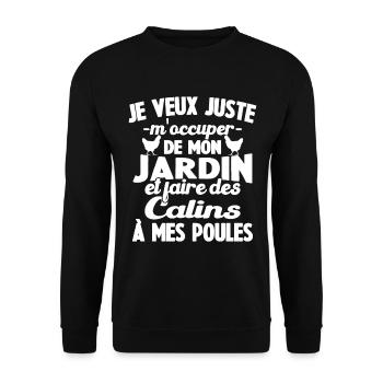 M'occuper de mon jardin Cadeau jardinier poules - Sweat-shirt Unisexe - noir - Devant - Alina (178cm) & Michal (187cm)