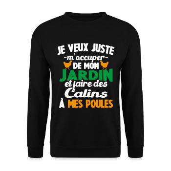 M'occuper de mon jardin Cadeau jardinier poules - Sweat-shirt Unisexe - noir - Devant - Alina (178cm) & Michal (187cm)