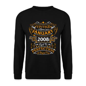 Vintage Born In January 2008 Geburtstagsgeschenk - Unisex Pullover - Schwarz - Vorne - Alina (178cm) & Michal (187cm)