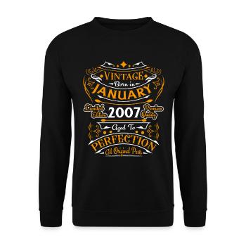 Vintage Born In January 2007 Geburtstagsgeschenk - Unisex Pullover - Schwarz - Vorne - Alina (178cm) & Michal (187cm)