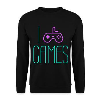 I love Games - Ich liebe Games - Unisex Sweatshirt - black - Front - Alina (178cm) & Michal (187cm)