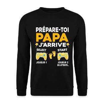 Futur Papa Gamer Cadeau Annonce Grossesse Père - Sweat-shirt Unisexe - noir - Devant - Alina (178cm) & Michal (187cm)