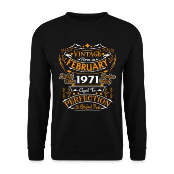 Vintage Born in February 1971 Birthday Gift - Unisex Sweatshirt - black - Front - Alina (178cm) & Michal (187cm)