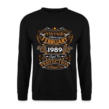 Vintage born in February 1989 birthday gift - Unisex Sweatshirt - black - Front - Alina (178cm) & Michal (187cm)