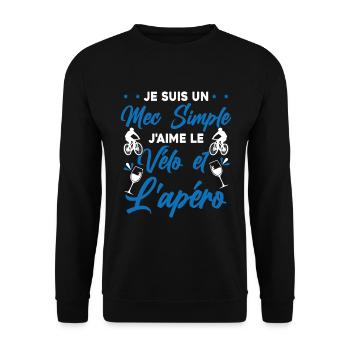 Je suis un Mec Simple j'aime Le Vélo Et L'apéro - Sweat-shirt Unisexe - noir - Devant - Alina (178cm) & Michal (187cm)