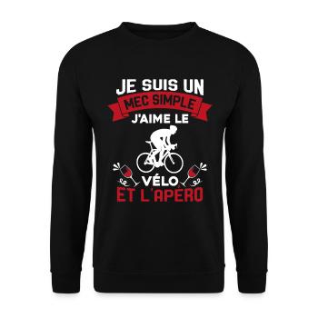 Je suis un Mec Simple j'aime Le Vélo Et L'apéro - Sweat-shirt Unisexe - noir - Devant - Alina (178cm) & Michal (187cm)